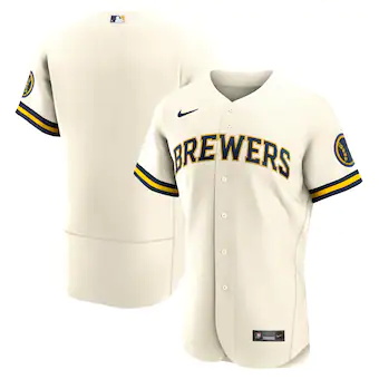 mens nike cream milwaukee brewers home authentic team logo 